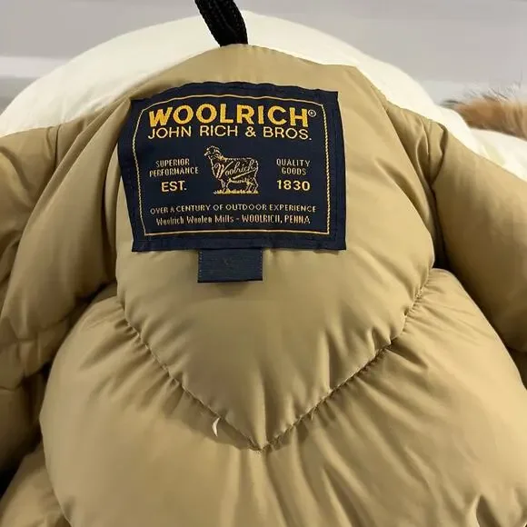 Woolrich Arctic Parka Coat Winter Jacket Vintage Designer Beige Size XS Unisex - Picture 2 of 10